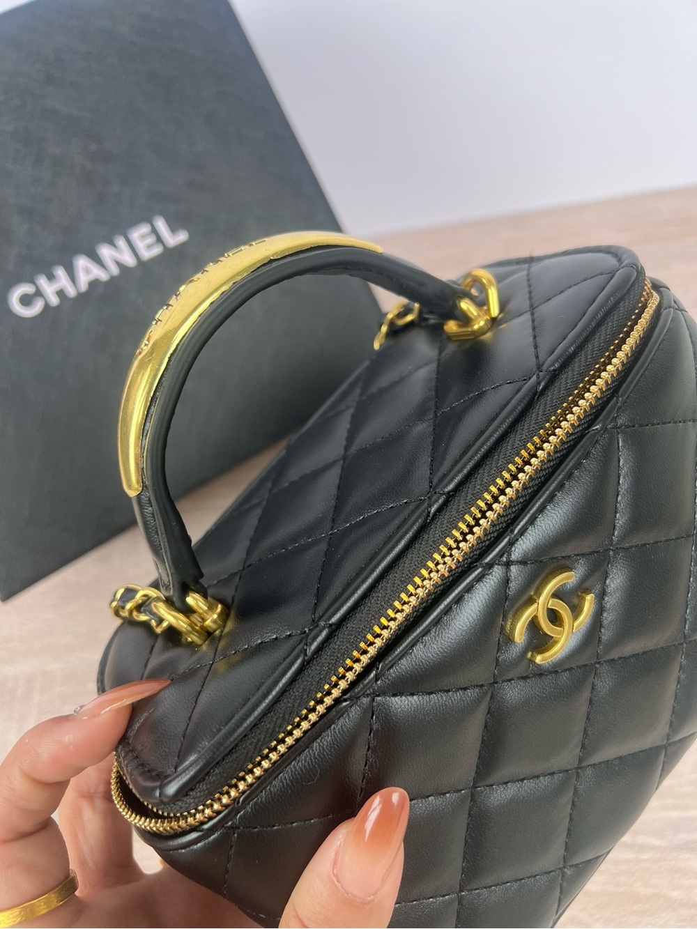 CC Black Quilted Vanity Bag with Gold Chain Strap - Picture 8 of 10